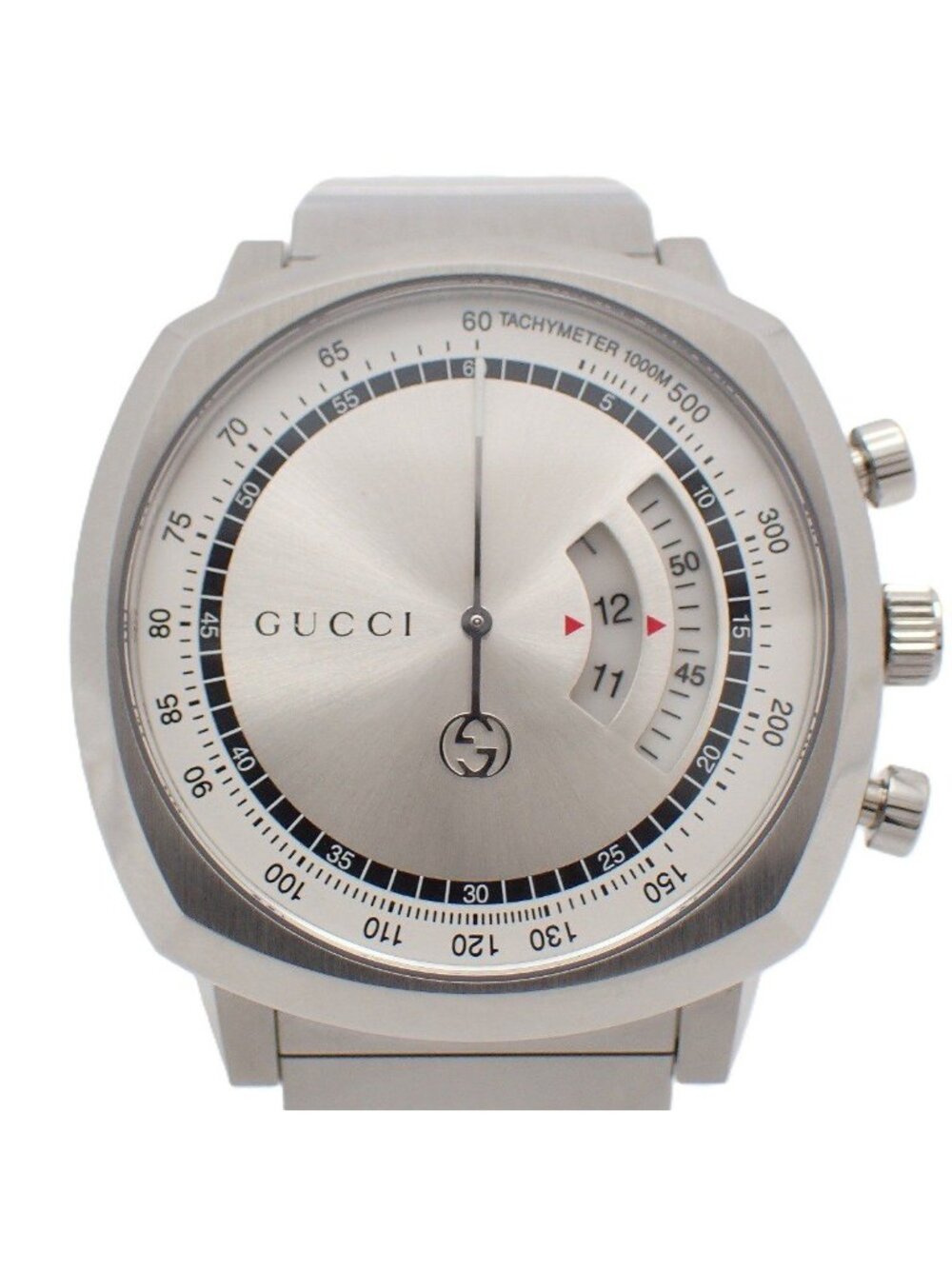 Gucci 157.2 Grip Chronograph Quartz Watch Disc Needle Silver Dial Ssstrap